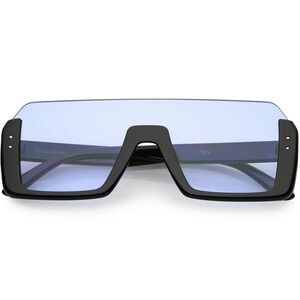 Oversized Shield Sunglasses Flat Top Fashion UV400 Protection Blue Lens Luxury‎